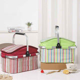 Darrahopens Outdoor Recreation > Picnic > Picnic Baskets 27L Foldable Insulated Picnic Basket Cooler Bag with Aluminum Handles, Green Striped Thermal Hamper