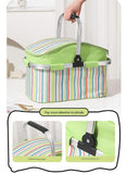 Darrahopens Outdoor Recreation > Picnic > Picnic Baskets 27L Foldable Insulated Picnic Basket Cooler Bag with Aluminum Handles, Green Striped Thermal Hamper