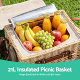 Darrahopens Outdoor Recreation > Picnic > Picnic Baskets Alfresco 4 Person Insulated Picnic Basket Set with Foldable Wood Table Mat In Australia - Darrahopens