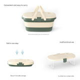Darrahopens Outdoor Recreation > Picnic > Picnic Baskets Foldable Picnic Basket with Tray - 16.5L Capacity, White Green, Perfect for Camping and Outdoor Gatherings