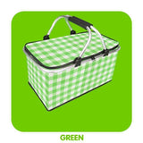 Darrahopens Outdoor Recreation > Picnic > Picnic Baskets Thickened Foldable Aluminum Foil Insulated Picnic Basket-Green chequered pattern