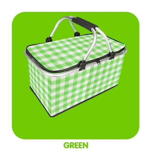 Darrahopens Outdoor Recreation > Picnic > Picnic Baskets Thickened Foldable Aluminum Foil Insulated Picnic Basket-Green chequered pattern