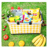 Darrahopens Outdoor Recreation > Picnic > Picnic Baskets Thickened Foldable Aluminum Foil Insulated Picnic Basket-Red chequered pattern