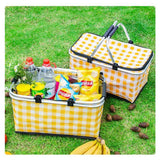 Darrahopens Outdoor Recreation > Picnic > Picnic Baskets Thickened Foldable Aluminum Foil Insulated Picnic Basket-Yellow chequered pattern