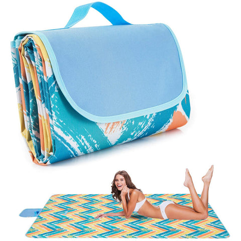 Darrahopens Outdoor Recreation > Picnic > Picnic Blankets Blue Stripes Stitching Premium Picnic Mat - Extra Thick & Waterproof Oxford Cloth Camping Blanket - 145x180cm