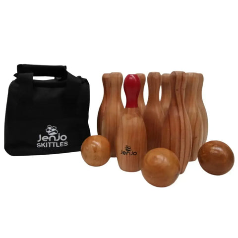 Darrahopens Outdoor Recreation > Snow Sports > Skiing & Accessories Natural Wooden Skittles Game Set with Carry Bag - 9 Hardwood Skittles (22cm) and 3 Wooden Balls (7cm) In Australia - Darrahopens