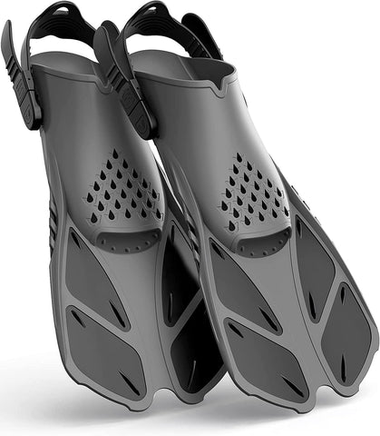 Darrahopens Outdoor Recreation > Water Sports > Scuba & Snorkeling Gray Adjustable Open Heel Snorkel Fins, Travel-Size Short Swim Flippers for Snorkeling, Diving & Swimming, Adult Men & Women（S/M）