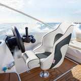 Darrahopens Outdoor Recreation > Water Sports > Scuba & Snorkeling VEVOR Boat Seat, High Backrest, Flip Up Boat Seat Captain Bucket Seat with Thickened Sponge Cushion & Waterproof PVC Leather, Ergonomic Design, Folding Boat Seat for Boats, Yachts, Ships, White & Grey