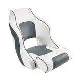 Darrahopens Outdoor Recreation > Water Sports > Scuba & Snorkeling VEVOR Boat Seat, High Backrest, Flip Up Boat Seat Captain Bucket Seat with Thickened Sponge Cushion & Waterproof PVC Leather, Ergonomic Design, Folding Boat Seat for Boats, Yachts, Ships, White & Grey