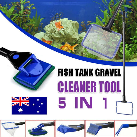 Darrahopens Pet Care > Aquarium > Aquarium Cleaning Supplies 5 in1 Water Aquarium Cleaning Tool Fish Tank Gravel Vacuum Glass Cleaner Brush