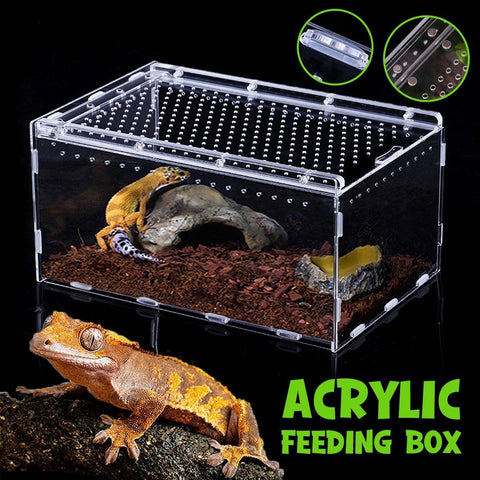 Darrahopens Pet Care > Aquarium > Aquarium Decor Clear Pet Box Slide Lid Reptile Breeding Habitat Panoramic View Terrarium