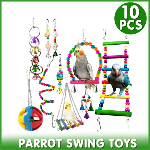 Darrahopens Pet Care > Bird > Bird Cage Accessories 10pcs Parrot Toys Set Swing Ladder Chew Bell Toys for Cockatiels Budgies Cages