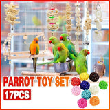 Darrahopens Pet Care > Bird > Bird Cage Accessories 17PCS Bird Toys Parrot Swing Toys Chewing Hanging Bell Cockatiel Cage Toy Set