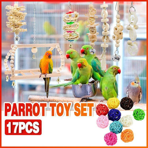 Darrahopens Pet Care > Bird > Bird Cage Accessories 17PCS Bird Toys Parrot Swing Toys Chewing Hanging Bell Cockatiel Cage Toy Set