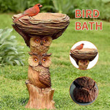 Darrahopens Pet Care > Bird > Bird Cage Accessories Resin Bird Bath Feeder Garden Ornament with Owl Design – Tree Stump Decorative Outdoor Bird Feeder for Patio, Lawn & Yard