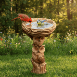 Darrahopens Pet Care > Bird > Bird Cage Accessories Resin Bird Bath Feeder Garden Ornament with Owl Design – Tree Stump Decorative Outdoor Bird Feeder for Patio, Lawn & Yard