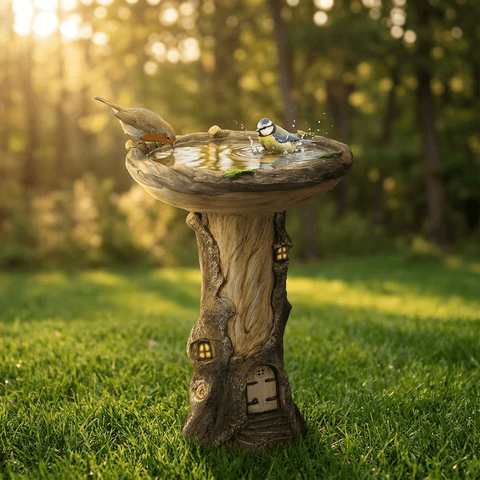 Darrahopens Pet Care > Bird > Bird Cage Accessories Resin Bird Bath Feeder Garden Ornament with Tree House Design – Tree Stump Decorative Outdoor Bird Feeder for Patio, Lawn & Yard
