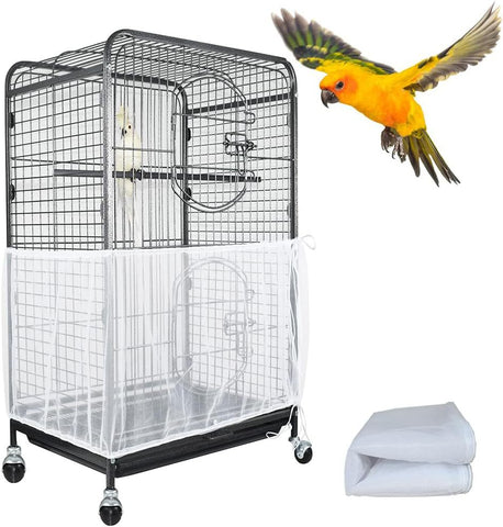 Darrahopens Pet Care > Bird > Bird Cage Accessories S White【Height 17, Circumference 110】 Large Bird Cage Seed Catcher Net Cover - Adjustable Mesh Guard Splash-Proof Dust Cover for Indoor Outdoor Cages