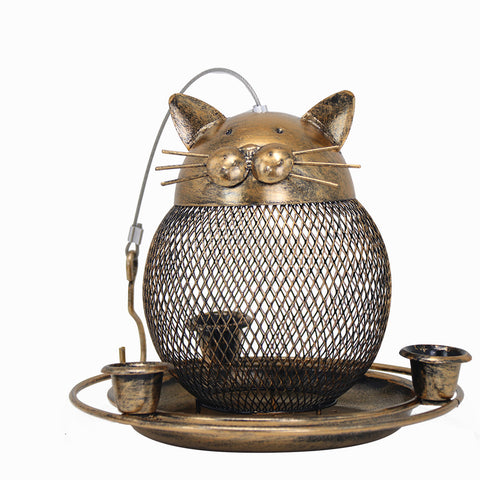 Darrahopens Pet Care > Bird > Bird Cages & Stands Fine mesh + 3 water cups Whimsical Cat Shaped Metal Bird Feeder Hanging Mesh Wild Bird Seed Holder for Garden Courtyard Decorative Feeding Solution for Local Wildlife Lovers