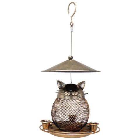 Darrahopens Pet Care > Bird > Bird Cages & Stands Fine mesh strainer + 3 water cups + lids Whimsical Cat Shaped Metal Bird Feeder Hanging Mesh Wild Bird Seed Holder for Garden Courtyard Decorative Feeding Solution for Local Wildlife Lovers