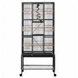 Darrahopens Pet Care > Bird > Bird Cages & Stands i.Pet 176cm 3-Tier Large Bird Cage Aviary with Ladder Parrot Budgie Wheels Black