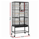 Darrahopens Pet Care > Bird > Bird Cages & Stands i.Pet 176cm 3-Tier Large Bird Cage Aviary with Ladder Parrot Budgie Wheels Black