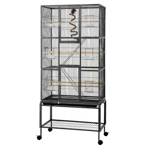 Darrahopens Pet Care > Bird > Bird Cages & Stands i.Pet 176cm 3-Tier Large Bird Cage Aviary with Ladder Parrot Budgie Wheels Black