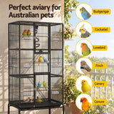 Darrahopens Pet Care > Bird > Bird Cages & Stands i.Pet 176cm 3-Tier Large Bird Cage Aviary with Ladder Parrot Budgie Wheels Black