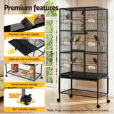 Darrahopens Pet Care > Bird > Bird Cages & Stands i.Pet 176cm 3-Tier Large Bird Cage Aviary with Ladder Parrot Budgie Wheels Black