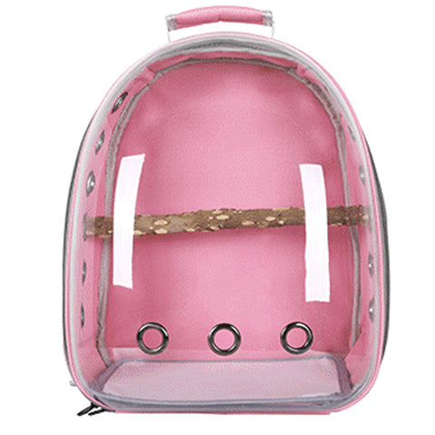 Darrahopens Pet Care > Bird > Bird Cages & Stands Pink Stylish Transparent PVC Pet Carrier Backpack - Large Capacity, Multi-Use for Birds & Cats(Including Wooden Stick)