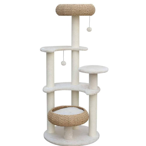 Darrahopens Pet Care > Cat Supplies 5-Platform Plush and Wicker Cat Tree