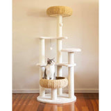 Darrahopens Pet Care > Cat Supplies 5-Platform Plush and Wicker Cat Tree