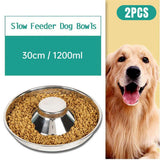 Darrahopens Pet Care > Cat Supplies > Cat Bowls, Feeders & Waterers 2pcs Stainless Steel Dog Cat Slow Feeder Pet Food Bowl Non-Slip Stop Eating Dish