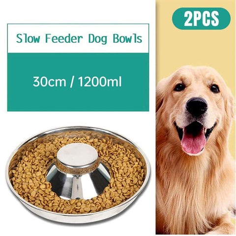 Darrahopens Pet Care > Cat Supplies > Cat Bowls, Feeders & Waterers 2pcs Stainless Steel Dog Cat Slow Feeder Pet Food Bowl Non-Slip Stop Eating Dish