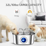 Darrahopens Pet Care > Cat Supplies > Cat Bowls, Feeders & Waterers 304 Stainless Steel Pet Water Fountain, 3.2L Oval Design with Dual Water Flow, Ultra-Quiet Automatic Circulating Filtered Drinking Station for Cats and Dogs, USB Powered (Adapter Not Included), Dishwasher Safe (A) In Australia - Darrahopens