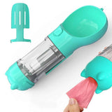 4 in 1 Pet Feeder Dog Cat Puppy Water Bottle Cup Travel Pooper Scooper Outdoor Blue 300ml