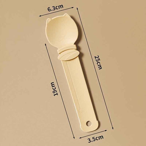Darrahopens Pet Care > Cat Supplies > Cat Bowls, Feeders & Waterers Beige Cat Treat Spoon for Wet Food & Paste - Extra-Long PP Handle, Food-Grade Squeeze Feeder with Anti-Spill Bowl, Easy One-Handed Operation for Cats