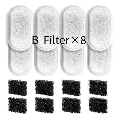 Darrahopens Pet Care > Cat Supplies > Cat Bowls, Feeders & Waterers Replacement Pet Water Fountain Filter Kit with Runway Filter, Round Foam, and Square Activated Carbon Pad for Clean, Fresh Drinking Water for Cats and Dogs (B Filter×8)