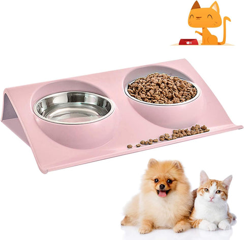 Darrahopens Pet Care > Cat Supplies > Cat Bowls, Feeders & Waterers Stainless Steel Cat Bowl Set Non-Slip Double Cat Food Bowls