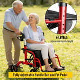 Darrahopens Pet Care > Cat Supplies > Cat Carriers & Crates 2-in-1 Foldable Aluminium Rollator Walker with Seat, Adjustable Handles, Storage Bag, 136kg Capacity(97x85x95cm)