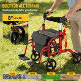 Darrahopens Pet Care > Cat Supplies > Cat Carriers & Crates 2-in-1 Foldable Aluminium Rollator Walker with Seat, Adjustable Handles, Storage Bag, 136kg Capacity(97x85x95cm)