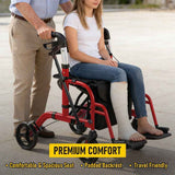 Darrahopens Pet Care > Cat Supplies > Cat Carriers & Crates 2-in-1 Foldable Aluminium Rollator Walker with Seat, Adjustable Handles, Storage Bag, 136kg Capacity(97x85x95cm)