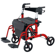 Darrahopens Pet Care > Cat Supplies > Cat Carriers & Crates 2-in-1 Foldable Aluminium Rollator Walker with Seat, Adjustable Handles, Storage Bag, 136kg Capacity(97x85x95cm)