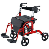 Darrahopens Pet Care > Cat Supplies > Cat Carriers & Crates 2-in-1 Foldable Aluminium Rollator Walker with Seat, Adjustable Handles, Storage Bag, 136kg Capacity(97x85x95cm)