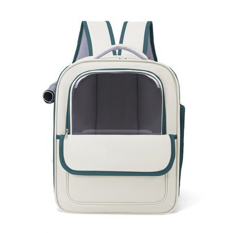 Darrahopens Pet Care > Cat Supplies > Cat Carriers & Crates Beige And Green Spacious Pet Carrier Backpack with Clear Window - Comfortable Travel Bag for Cats & Small Dogs