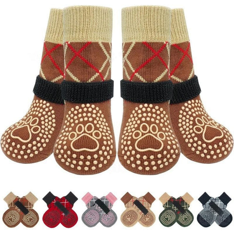 Darrahopens Pet Care > Cat Supplies > Cat Carriers & Crates Dog Shoes Non Slip Indoor Outdoor Cotton Brown dotted style [high-end storage bag] L large size 7.5*18cm [recommended within 15-20kg inches] [pack of four] In Australia - Darrahopens