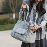 Darrahopens Pet Care > Cat Supplies > Cat Carriers & Crates Gray White cat carrier bag, cat transportation, quilted cat carrier, cat travel, pet care, cat supplies, Australian pet carrier, cat travel bag