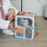 Darrahopens Pet Care > Cat Supplies > Cat Carriers & Crates Orange and Grey Large Space Pet Carrier Trolley – Foldable Cat Carrier Backpack with Breathable Side Mesh & View Window, Silent Rolling Wheels, Storage Pocket and Removable Bottom Pad for Dog and Cat, 42 x 36 x 27CM In Australia - Darrahopens