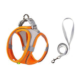 Pet Cat Harness and Leash Set Breathable Vest with Reflective Strip for Kitten Walking Traveling Orange - M