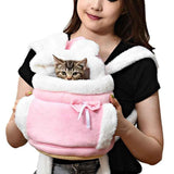 Plush Pet Carrier Backpack Pet Warm Bag with Hand Warmer Pocket Pink - M